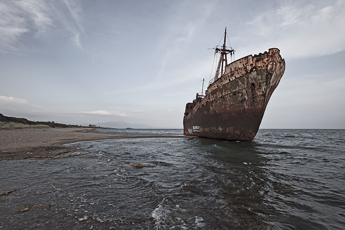 stranded #5.1, greece, 2011 (mv dimitrios was temporary anchored outside gythos but swept away in storm and stranded at the beach)