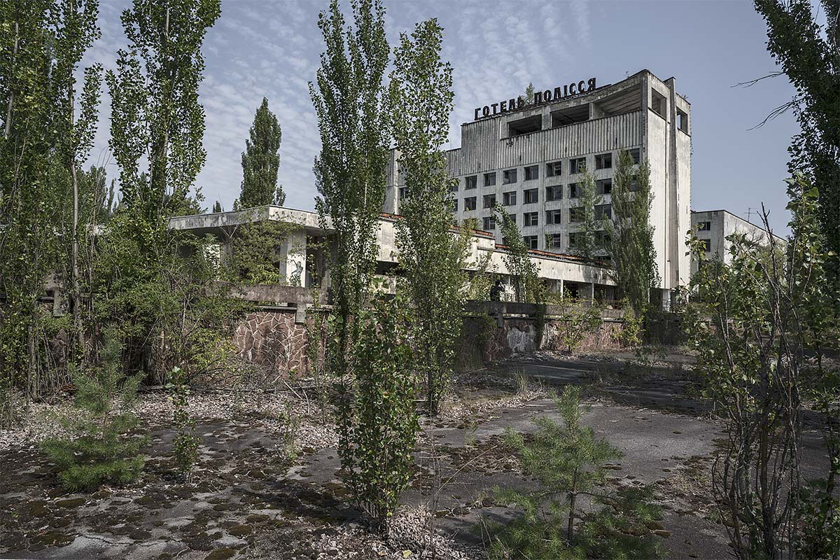 back to the woods, no vacancy #73, ukraine, 2017 (the polissya hotel in the abandoned city of pripyat was built in the mid-1970s for guests visiting the chernobyl power plant. polissya means 'into the woods' in ukraine)