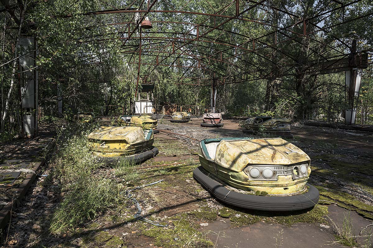 it was a pleasure #90, ukraine, 2017 (bumper cars in pripyat abandoned after the chernobyl desaster)