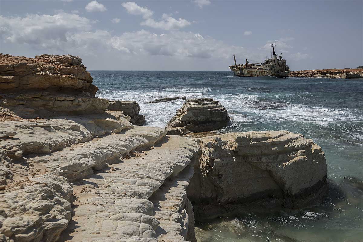 stranded #21, cyprus, 2015 (the 'edro III's engine had technical problems during bad weather and it ran onto rocks on 08.12.2011. the owner does not have the funds to salvage it)