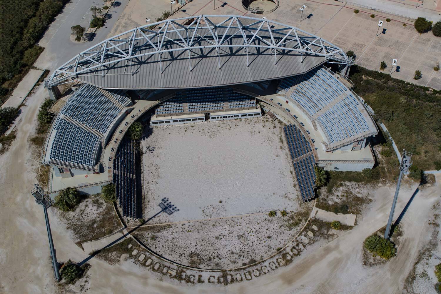 sand pit, olympic spirit #39, summer games 2004, greece, 2018 (summer games 2004 - the financials troubles in greece leave a beach volleyball field abandoned in pireaus)