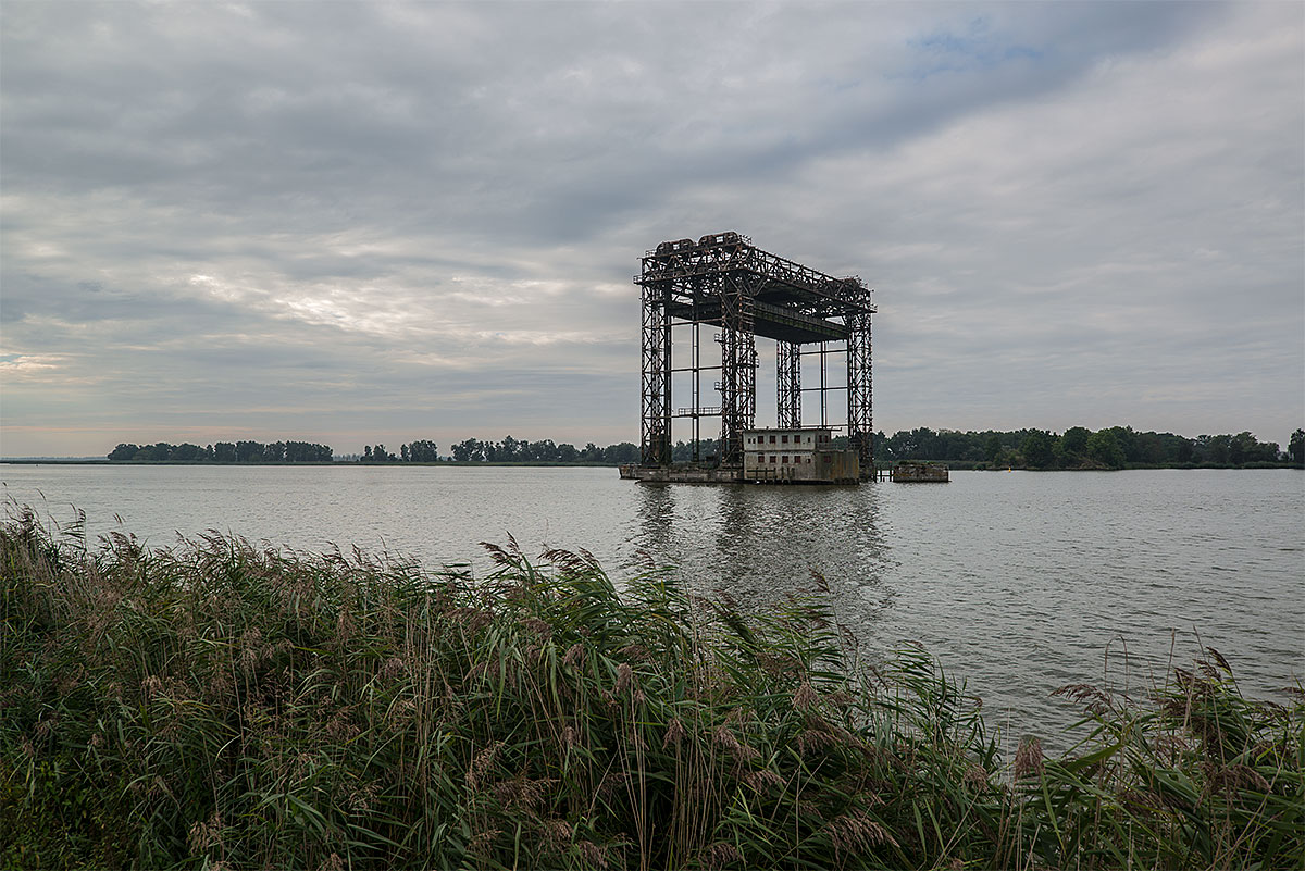 stop the red, lost track #59, germany, 2013 (this lift bridge was the center of a 360m 3-part bridge built in 1933. 2 parts were destroyed by the wehrmacht in 1945 to hinder the advance of the red army)